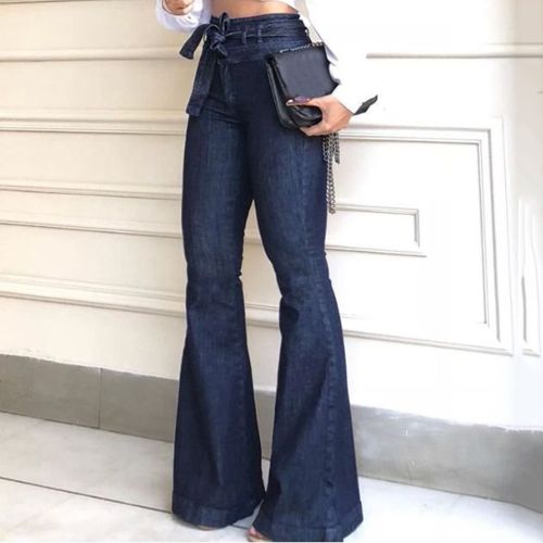 Fashion (Black1)High Waist Bellbottom Jeans Streetwear Fashion