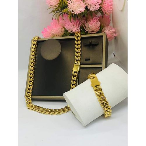 product_image_name-Fashion-Original Quality  Zirconia Cuban Gold Iced Classic Steel Chain + Bracelet-1