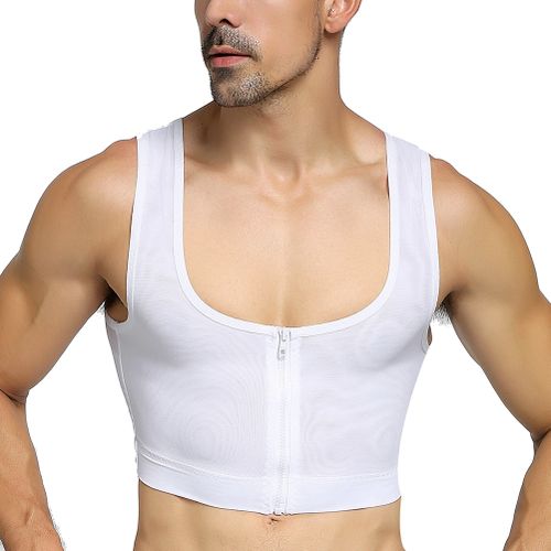 Generic Mens Shapewear Tops Body Shapers Short Sleeves Gynecomastia  Compression Shirts Hide Man Moobs Chest Binder Shaper Crop  Top(#LQP291-White)