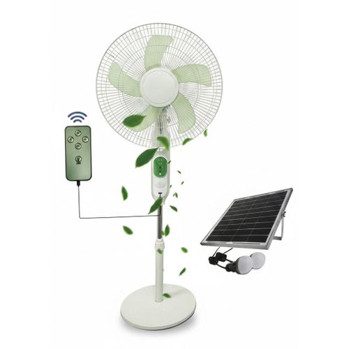 Generic 18 Inch solar rechargeable fan with 2 bulbs, remote and solar panel