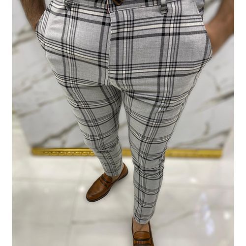 Fashion Plaid Pants For Men Checkered Trousers Lattice Striped Slim