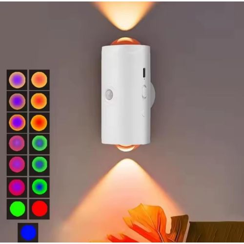 Generic RGB Color Changing Wall Lamp, Magnetic Night Light with Motion Sensor, White, Round LED Wall Lamp 1pcs