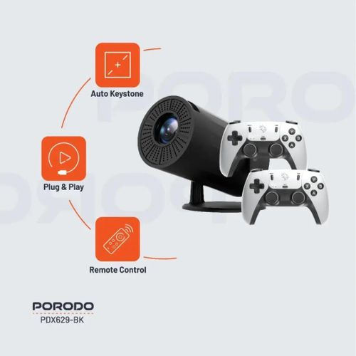 product_image_name-Porodo- Gaming Projector with Controllers Android Mini Home Theatre 4K Projector 4K 1080P Wifi Dual Band Wireless Android 11.0inch 200Ansi Lumen + Gaming Stick-4