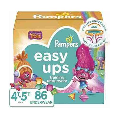 Pampers Easy Ups Training Pants Pull On For Girls, 4t-5t, 86ct