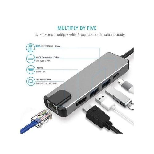 product_image_name-Generic-Original 5 In 1 USB Type C Hub HDMI Rj45 Lan Adapter For Macbook Pro-5