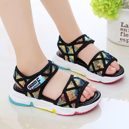 Big Girl Kid Child Low Heel Princess Party Wedding Sandals Sequins Shoes US  9-4 | eBay