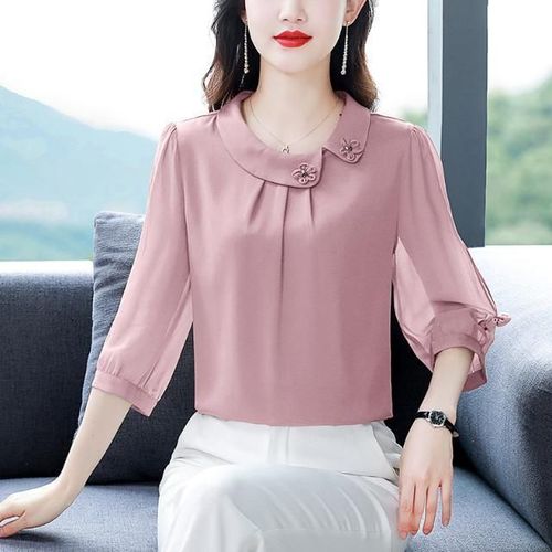 Cheap Women's Summer Three-quarter Sleeve Top Chiffon Shirt Solid