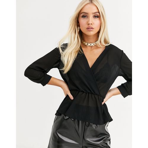 product_image_name-Boohoo-Basic Wrap Peplum Blouse- Black-1