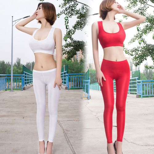 Fashion Sexy Women Ice Silk Smooth Transparent Pencil Pants Candy