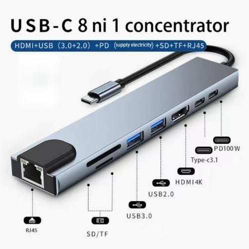 Home 8 In 1 USB C Adapter,Type C HUB Ethernet HDMI Adapter
