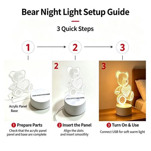 Generic 3D Acrylic Little Bear Bedside lamp  LED Night Light Decorative Light Decor Desk Lamp-USB Powered -Gift - image 5