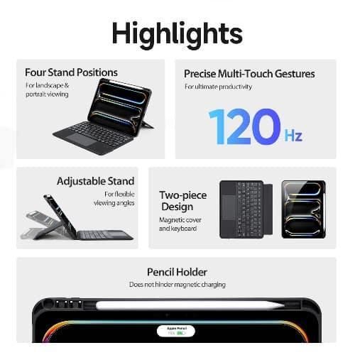 Generic Magnetic Detachable Protective Keyboard With Case For Ipad Pro 10/11 - 2024/2025 - image 3