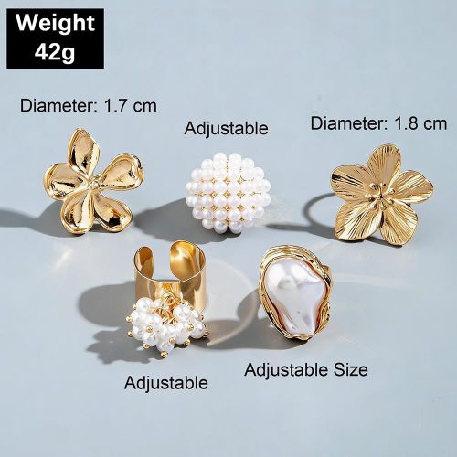 ARHANORY 5-Pack Adjustable Stackable Rings Set Women Chunky Statement Ring Set - Gold - image 3
