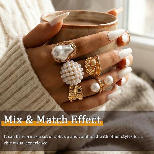 ARHANORY 5-Pack Adjustable Stackable Rings Set Women Chunky Statement Ring Set - Gold - image 4