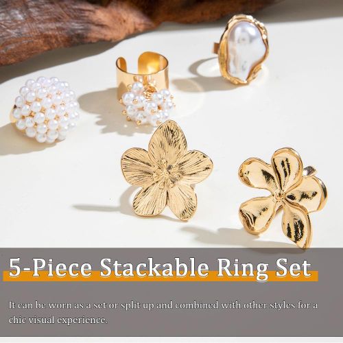 ARHANORY 5-Pack Adjustable Stackable Rings Set Women Chunky Statement Ring Set - Gold - image 5