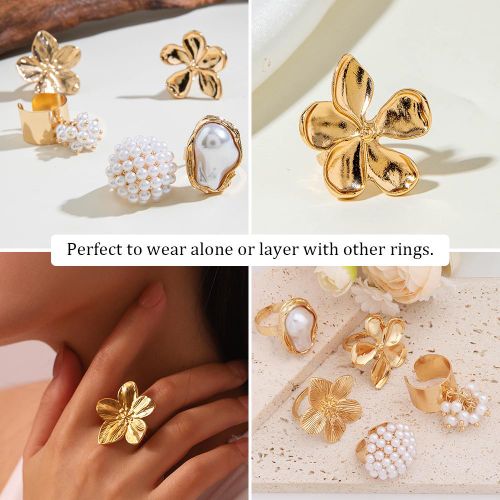 ARHANORY 5-Pack Adjustable Stackable Rings Set Women Chunky Statement Ring Set - Gold - image 7