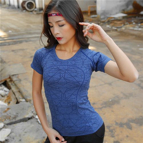 Generic Women Workout Shirts Yoga S Activewear Round-Neck Blue_S