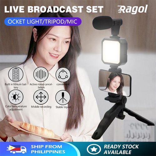 Smartphone Microphone Light Kit Portable Mobile Phone Tripod Fill Light  Microphone Set For Live Broadcast