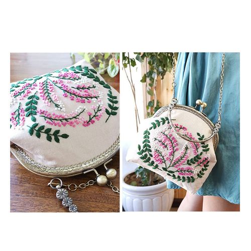 3D DIY Ribbon Embroidery Bag Set Needlework Kits Cross Stitch Chain Bag  with Hoop Handmade Swing Purse Wallet Creative Gift