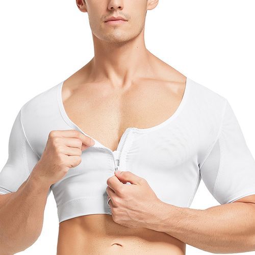 Generic Mens Shapewear Tops Body Shapers Short Sleeves Gynecomastia  Compression Shirts Hide Man Moobs Chest Binder Shaper Crop Top(#LQP304-White)