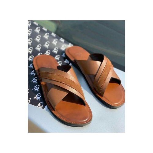 product_image_name-Fashion-Quality Brown Basket Leather Male Slippers-1