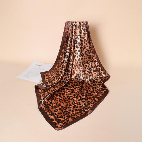 Fashion Vintage 90*90cm Leopard Print Polyester Scarf Brown Edged Large Square Versatile Headscarf - image 2