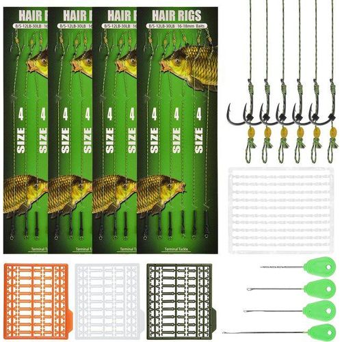 Generic 32pcs Carp Fishing Hair Rig Kits Curved Barbed Carp Hook Swivel  Boilies Bait Ss And Stringers Needle Fishing Bait Rigs