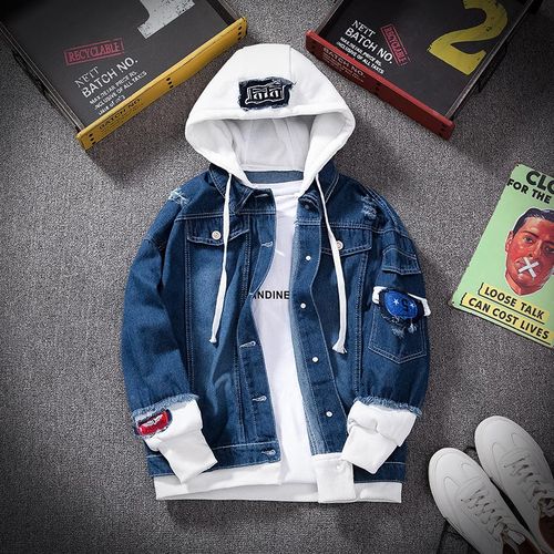 Men Hooded Denim Jacket Casual Hoodies Coat Casual Streetwear