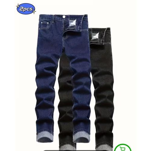 product_image_name-Fashion-2in1 Classic Slim-Fit Denim Jeans For Men-Black And Blue-1