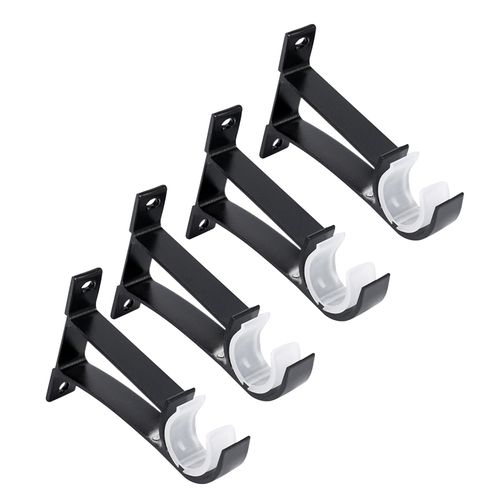 Generic 4 Pack Single Curtain Rod Brackets for Drapery Rod Aluminum Alloy Heavy  Duty Curtain Rod Holders (Black)