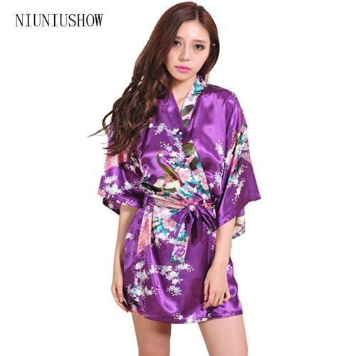 Purple silk robe women's hot sale