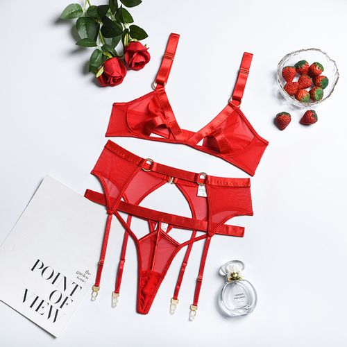 Fashion (Red)Female Lingerie Women Luxury Designer Underwear Mesh