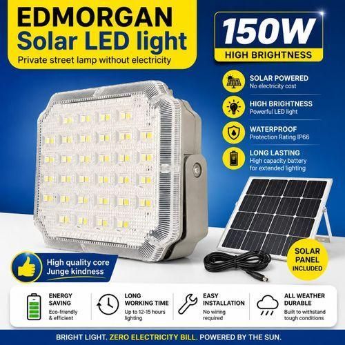 Generic 150W Solar LED Flood Light with Panel – long Battery System, IP66 Waterproof Outdoor Security Lamp