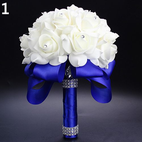 product_image_name-Generic-1 Bouquet Bride Wedding Party Bridesmaid Rhinestone Decor Foam Artificial Flower-Blue-1