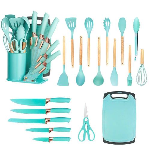 product_image_name-Generic-20-Piece Luxury Mint Green Silicone Kitchen Utensil & Knife Set-1