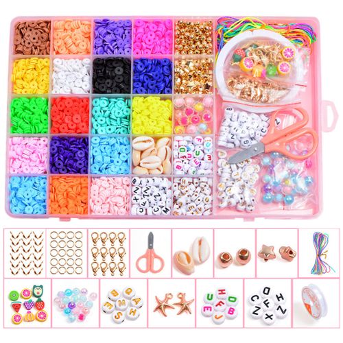 Clay Beads Bracelet Making Kit Flat Round Polymer Clay Beads for Je