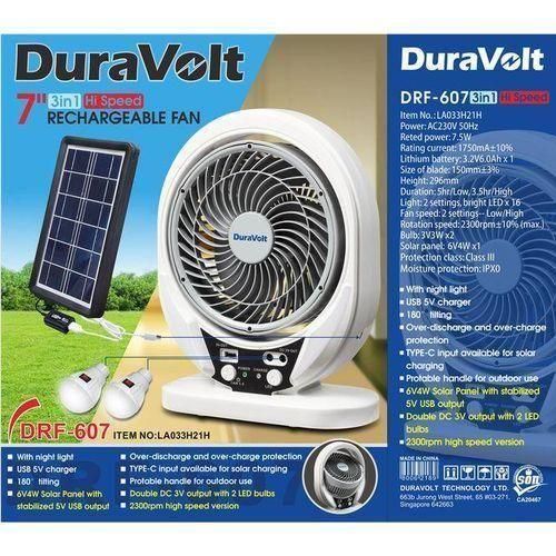 product_image_name-Duravolt-.Duravolt DuravoIt 7 Inches 3 In 1 Rechargeable Table Fan+Solar Panel+LED Bulbs DRF-607 High Speed-1