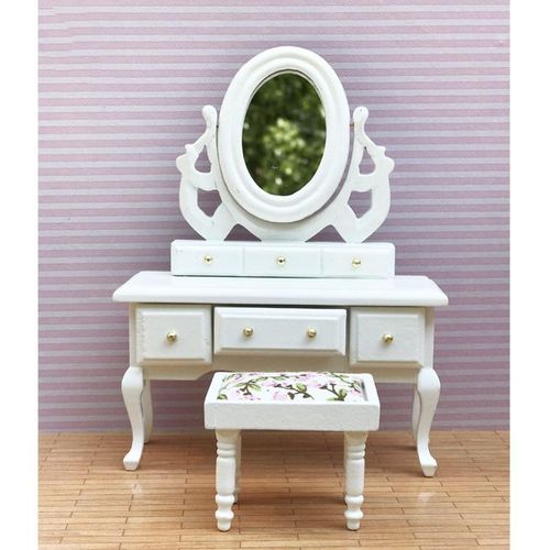 Generic Wooden Miniature Dressing Table With Mirror Stool