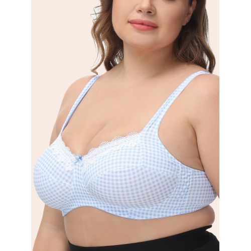 Generic Women Plus Size Bra Soft No Underwire Lace Plaid Bras