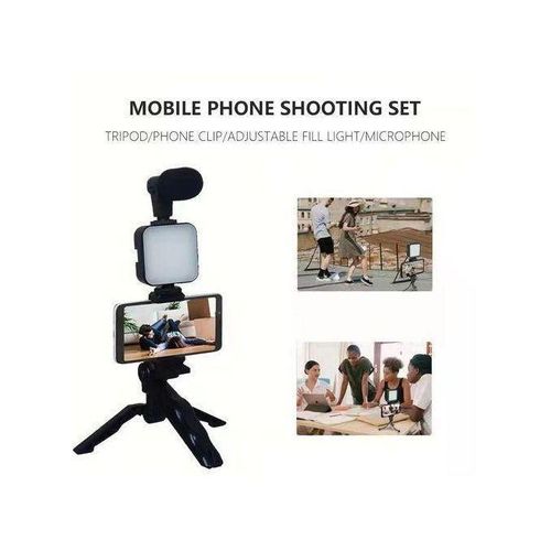 product_image_name-Generic-Smartphone Vlog Kit With LED Video Light 5600K+Cardioid Microphone+Extendable Phone Clip+Tripod-2