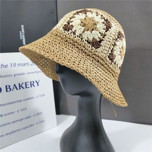 Fashion Summer Autumn Bucket Hats For Women Retro Flat Drooping Hat Brim  Hand-made Straw Hat Ladies Outdoor Sun Protection Straw Hat