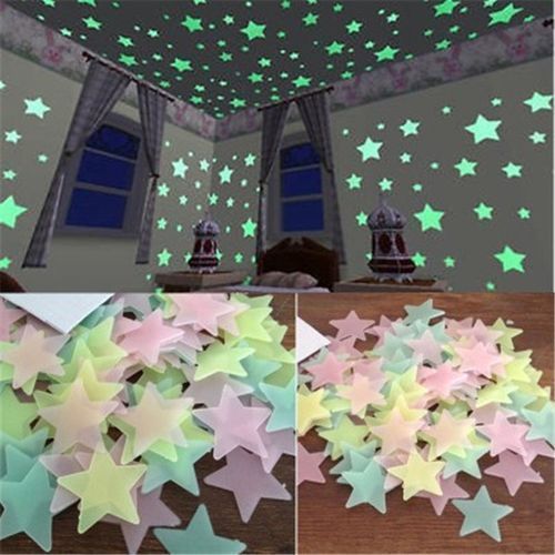 Generic 100pcs 3D Stars Glow In The Dark Wall Stickers Luminous
