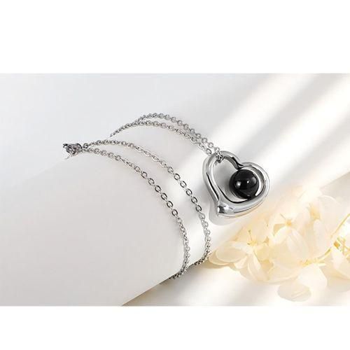 ONIBENZ Stainless Steel Heart Necklace & Black Ball Stud Earrings Set - Silver Tone - image 4