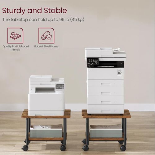 LASA Printer Stand with Wheels and Storage Shelf - Rustic Brown - image 4