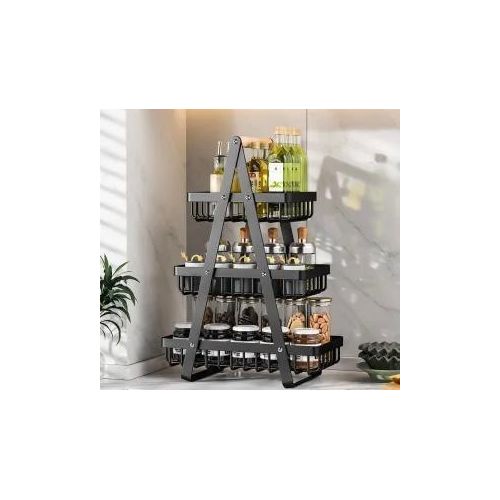 Generic 3-Tier Removable Fruit & Kitchen Storage Basket Rack with Wooden Handle - Countertop Organizer - image 2