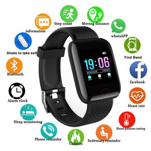Generic Heart Rate Monitor Fitness Tracker Smart Watch Black