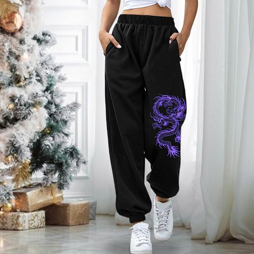 Fashion Purple Women Sweatpants Harajuku Cartoon Printed Sports Leisure Wide Leg Pants Drawstring Pants Jogger 2023 Spring Autumn Cargo Pants DOU Jumia Nigeria