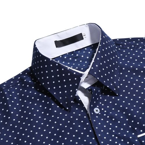 Black/White Men's Long Sleeve Polka Dot Shirt Casual Business Slim