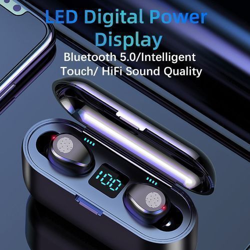 Generic AIR F9 Max Fingerprint Bluetooth Earphones With Power Bank
