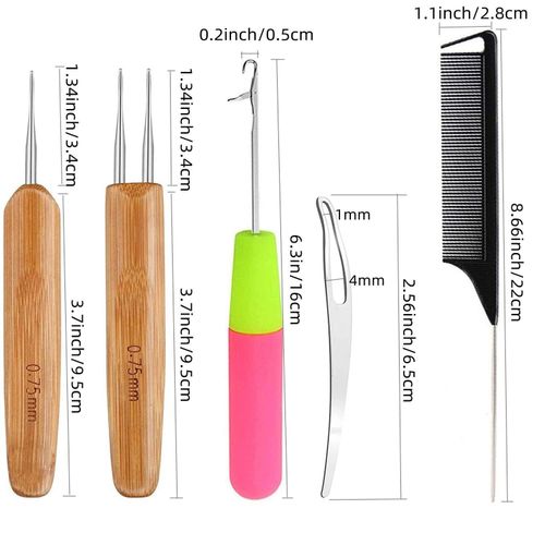 product_image_name-Generic-Dreadlocks Value Pack Tool Set Includes 2pcs dreadlocks crochet hooks,2pcs latch hook crochet needles,2pcs interlocking tools,1pcs rattail comb and 100pcs mini rubber bands,for Braid Craft Hair, Dreadlocks Hair ..-3